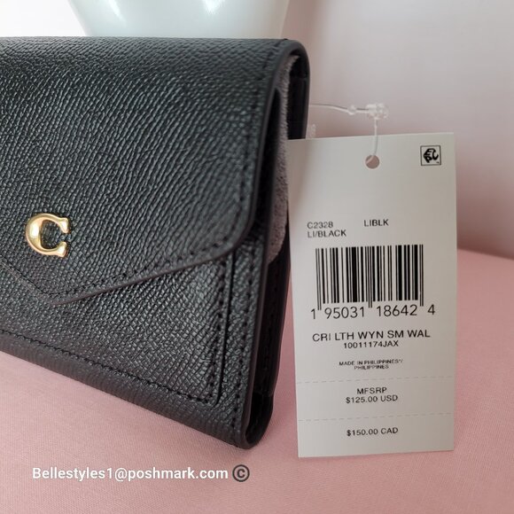 COACH Wyn Crossgrain Leather Small Leather Wallet- Black color - Picture 15 of 16